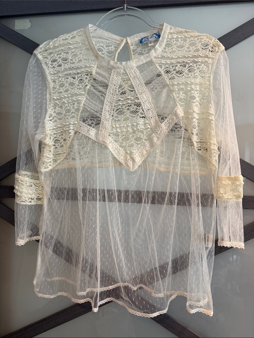 Sheer Lace Panel Blouse in Cream